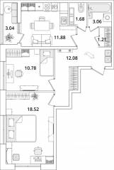 ЖК «БелАрт», планировка 2-комнатной квартиры, 61.00 м²