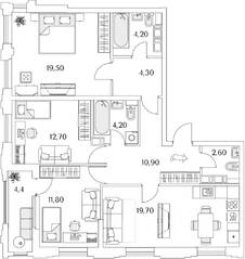 ЖК «Тайм Сквер», планировка 3-комнатной квартиры, 92.80 м²
