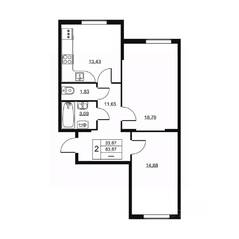 ЖК «Высота» (Бугры), планировка 2-комнатной квартиры, 63.67 м²