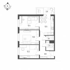 ЖК «Новоорловский», планировка 3-комнатной квартиры, 65.20 м²