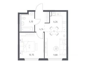 ЖК «Пригород Лесное», планировка 1-комнатной квартиры, 35.13 м²