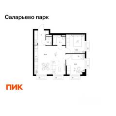 ЖК «Саларьево парк», планировка 2-комнатной квартиры, 57.50 м²