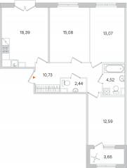 МЖК «Дубровский», планировка 3-комнатной квартиры, 78.65 м²