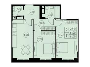 ЖК «31 квартал», планировка 2-комнатной квартиры, 61.70 м²
