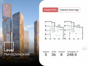 ЖК «Level Мичуринский», планировка 6-комнатной квартиры, 248.40 м²