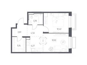 ЖК «Долина Яузы», планировка 1-комнатной квартиры, 48.11 м²