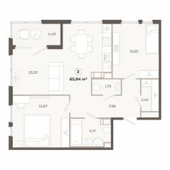 ЖК «Знатный», планировка 2-комнатной квартиры, 65.84 м²