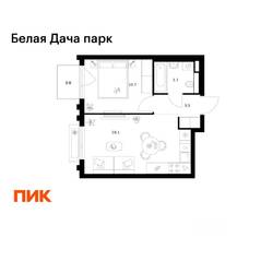 ЖК «Белая Дача парк», планировка 1-комнатной квартиры, 36.60 м²