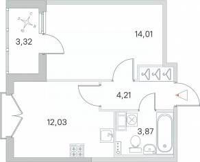 МЖК «Любоград», планировка 1-комнатной квартиры, 35.78 м²