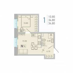 ЖК «Lovo», планировка 1-комнатной квартиры, 34.80 м²