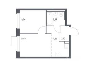 ЖК «Молжаниново», планировка 1-комнатной квартиры, 32.87 м²