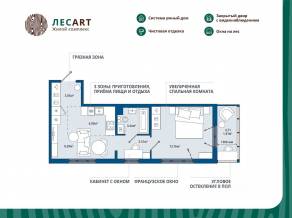 ЖК «ЛесART», планировка 1-комнатной квартиры, 39.25 м²