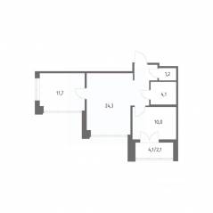 ЖК «NEWПИТЕР», планировка 2-комнатной квартиры, 54.20 м²