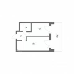 ЖК «Парусная 1», планировка 1-комнатной квартиры, 46.80 м²