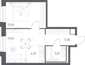 Апарт-комплекс «Верейская 41», планировка 1-комнатной квартиры, 38.09 м²