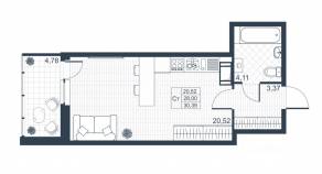 ЖК «Ново-Антропшино», планировка студии, 28.60 м²