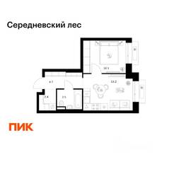 ЖК «Середневский лес», планировка 1-комнатной квартиры, 34.10 м²