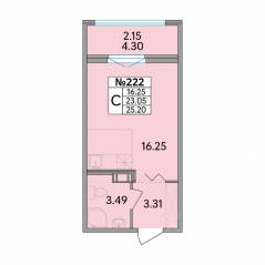 ЖК «Рождественский квартал», планировка студии, 25.20 м²