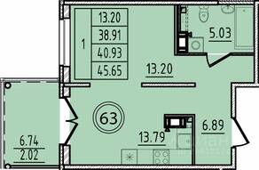 МЖК «Образцовый квартал 14», планировка 1-комнатной квартиры, 38.91 м²