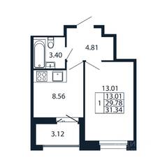 ЖК «Полис Новоселье», планировка 1-комнатной квартиры, 31.06 м²