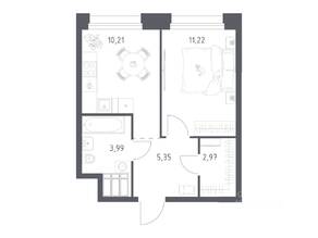 Апарт-комплекс «Тропарево парк», планировка 1-комнатной квартиры, 33.74 м²