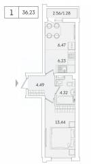 ЖК «Lampo», планировка 1-комнатной квартиры, 34.80 м²