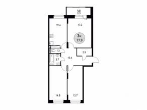 ЖК «Солнечная долина» (Щелково), планировка 3-комнатной квартиры, 77.90 м²