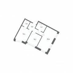 ЖК «NEWПИТЕР», планировка 2-комнатной квартиры, 56.69 м²