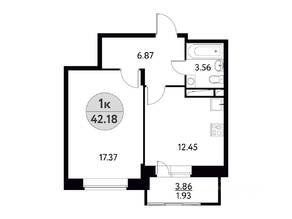 ЖК «Солнечная долина» (Щелково), планировка 1-комнатной квартиры, 42.18 м²