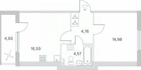 МЖК «Любоград», планировка 1-комнатной квартиры, 43.31 м²