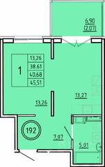 МЖК «Образцовый квартал 16», планировка 1-комнатной квартиры, 38.61 м²