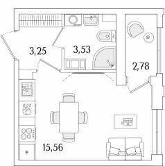 ЖК «Гранат», планировка студии, 23.73 м²