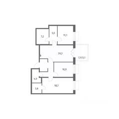 ЖК «Парусная 1», планировка 3-комнатной квартиры, 92.20 м²