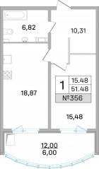 ЖК «Дом-Мегалит в Королёве», планировка 1-комнатной квартиры, 51.10 м²