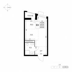 ЖК «Легенда Коренево», планировка студии, 29.50 м²