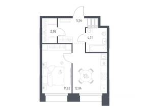 Апарт-комплекс «Тропарево парк», планировка 1-комнатной квартиры, 36.21 м²