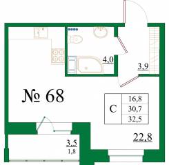ЖК «Орловский бульвар», планировка студии, 32.50 м²