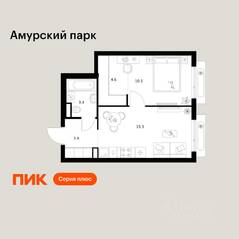 ЖК «Амурский парк», планировка 1-комнатной квартиры, 37.30 м²