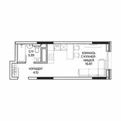 МФК «Clementine», планировка студии, 24.60 м²