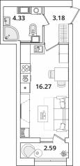 ЖК «БелАрт», планировка студии, 25.10 м²