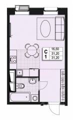 ЖК «Атлантис», планировка студии, 31.10 м²