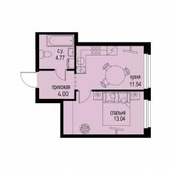 ЖК «ID Murino III», планировка 1-комнатной квартиры, 33.35 м²
