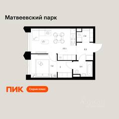 ЖК «Матвеевский парк», планировка 1-комнатной квартиры, 34.80 м²