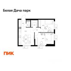 ЖК «Белая Дача парк», планировка 2-комнатной квартиры, 50.40 м²