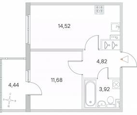 МЖК «Любоград», планировка 1-комнатной квартиры, 36.27 м²