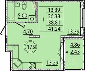 МЖК «Образцовый квартал 15», планировка 1-комнатной квартиры, 36.38 м²