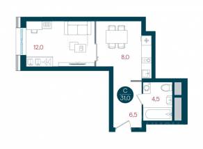 ЖК «Русич Кантемировский», планировка студии, 31.00 м²