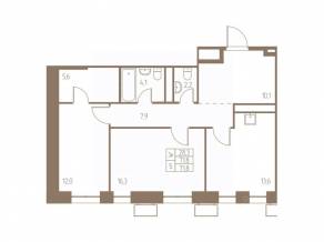ЖК «Фабрикант», планировка 2-комнатной квартиры, 71.80 м²