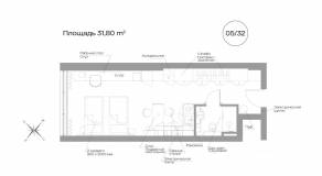 Апарт-комплекс «Well Московский», планировка 1-комнатной квартиры, 31.80 м²