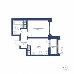 ЖК «Цветочный город», планировка 1-комнатной квартиры, 33.90 м²